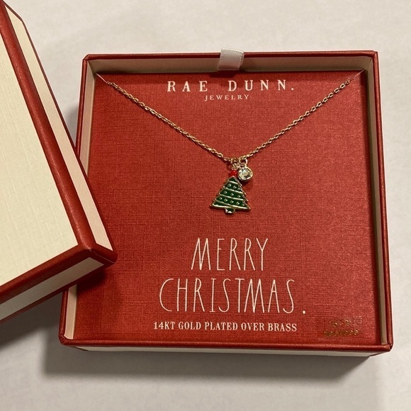 NEW! RAE DUNN CHRISTMAS TREE NECKLACE with FAUX GEMSTONE IN GIFT BOX - Picture 1 of 5